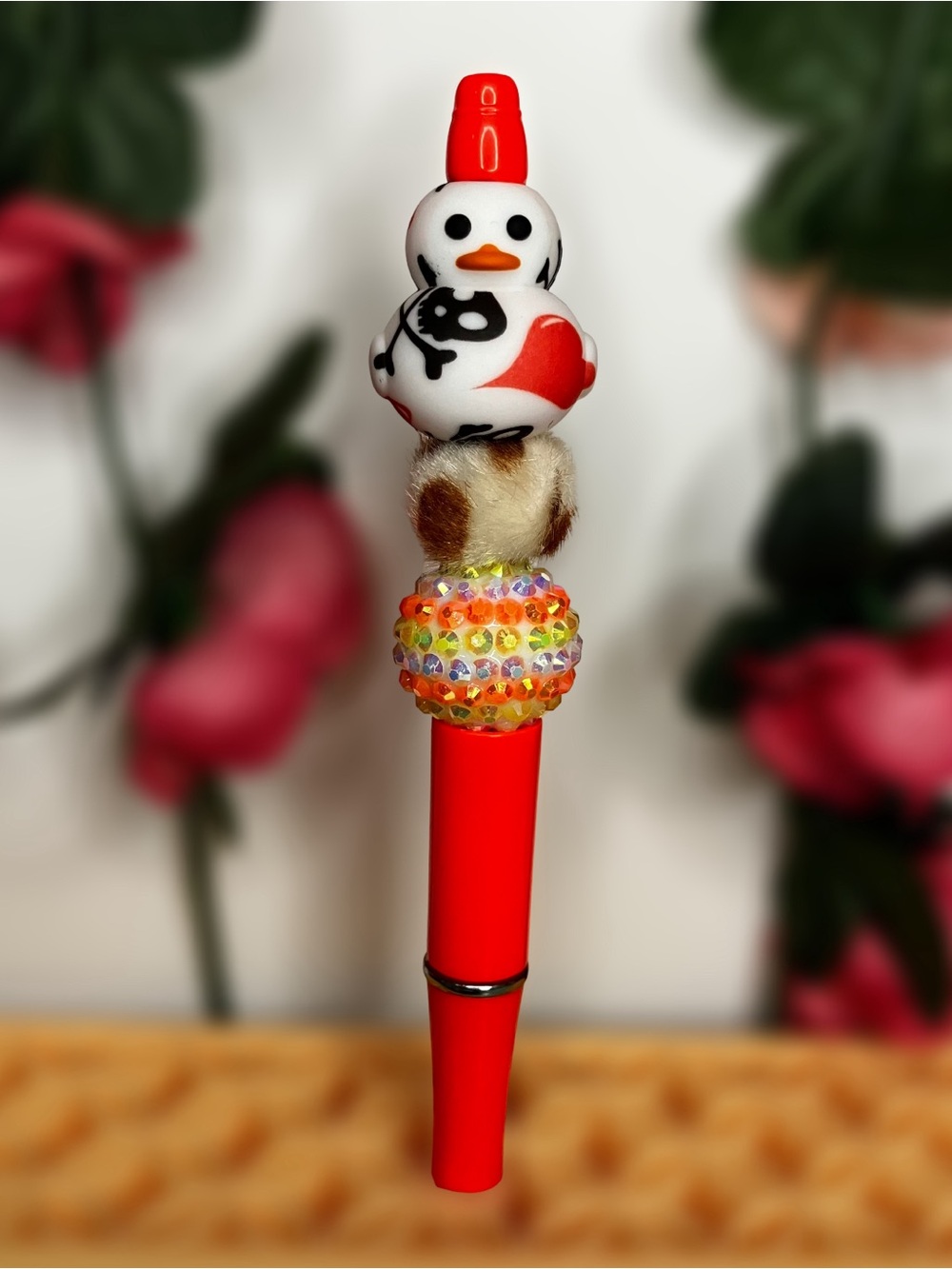 Halloween Ducky with Candy Corn Stripe Rhinestone Bead Handmade Beaded Pen
